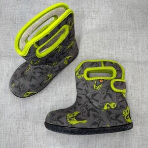 Bogs Kids Dinosaur Gray Neon Green Waterproof Winter Boots Insulated Rain Boot 9